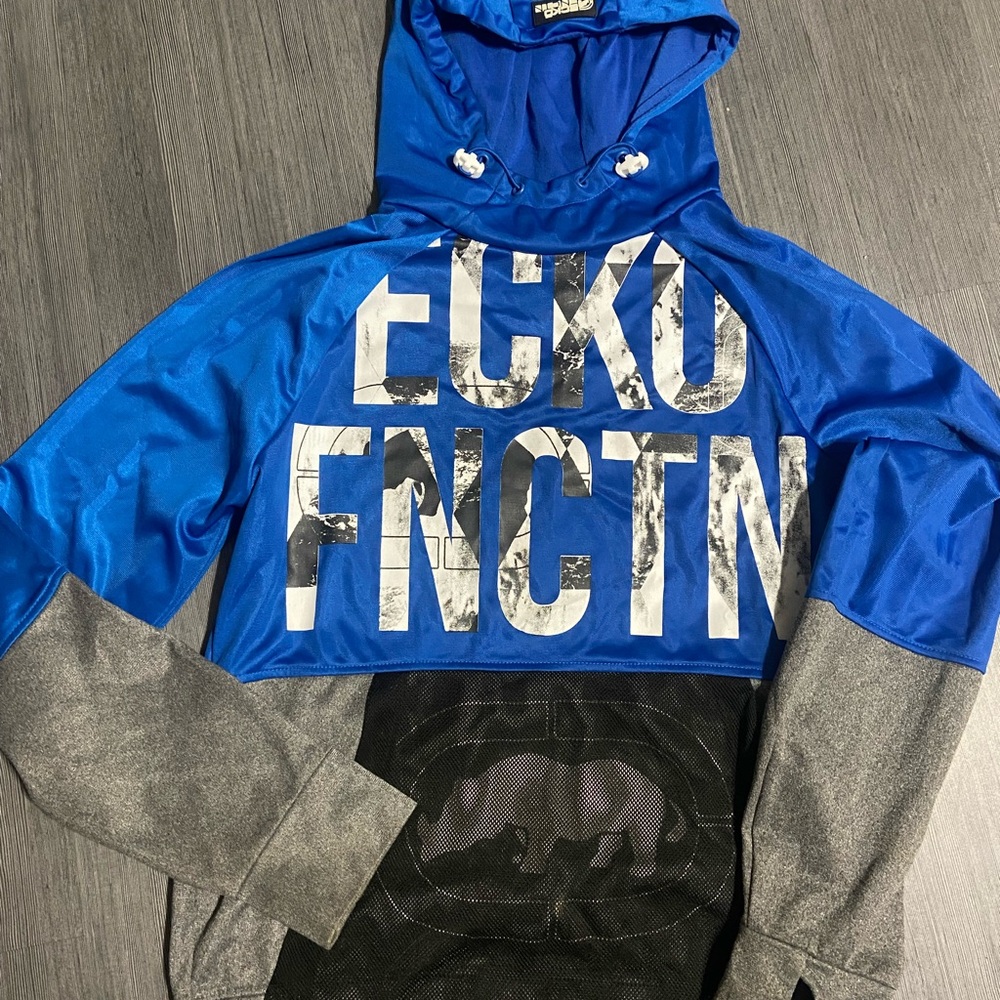 Ecko Unlimited Function Blue and Gray Street-Style Hoodie Teen Size Small